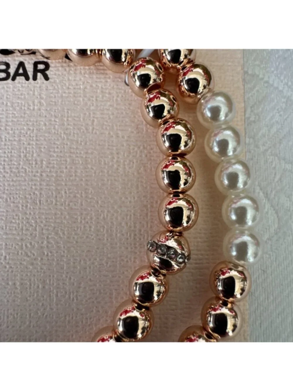 Bijoux Bar Delicates 2 PC Dainty Goldtone Pearl Bead Stretch Stack Bracelet NEW